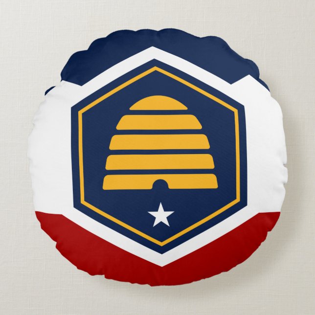 Round Throw Pillow with new flag of Utah, USA Rund Kudde (Framsidan)