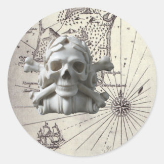 Round Treasure Island Karta med Skull Stickers Runt Klistermärke