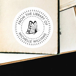 Round Typography Butterfly Personal Bibliotek Bok Runt Klistermärke
