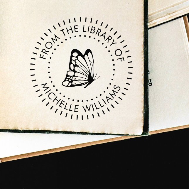 Round Typography Butterfly Personal Bibliotek Bok Stämpel (Skapare uppladdad)