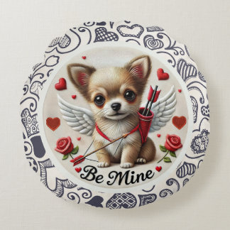 Round Valentine Angel Chihuahua Pillow - var min Rund Kudde