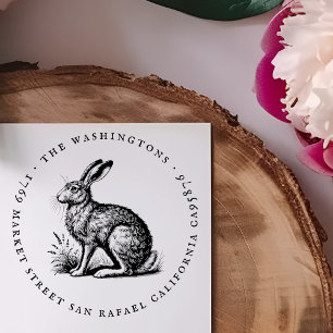 Round Vintage Hare Family Namn Returadress Stämpel
