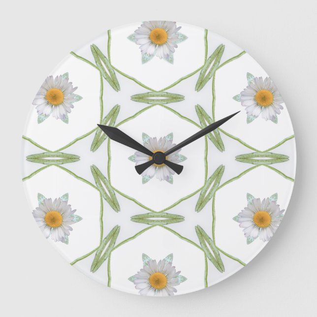 Round Wall Clock - Geometric Daisy Design Stor Klocka (Framsida)