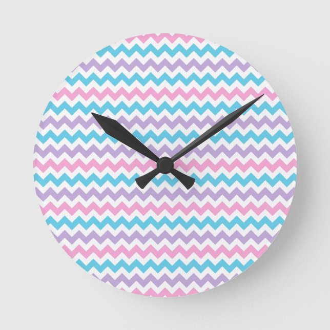 Round Wall Clock, Turkos, Rosa, Mauve, White Ch Rund Klocka (Framsida)