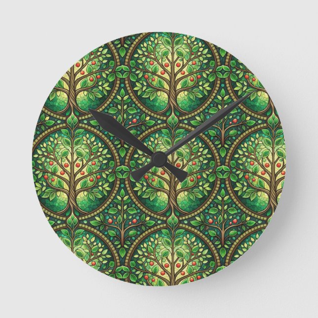 Round wall clock with a vibrant tree pattern rund klocka (Framsida)