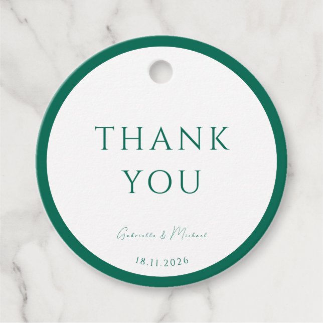 Round White and Emerald Grönt Tack Gåvor Etiketter (Framsida)