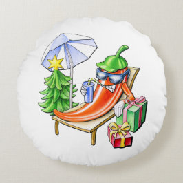 Round White Funny jul Chili Teckning Rund Kudde