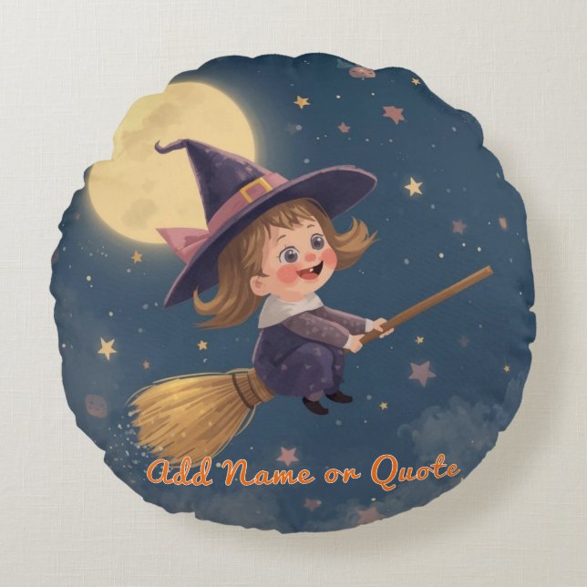 Round Witch Halloween Pillow - Anpassade Text Rund Kudde (Framsidan)