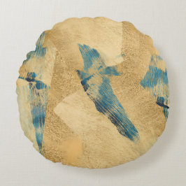 Round Yellow Teal Abstract Throw Pillow Rund Kudde