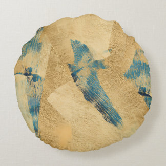 Round Yellow Teal Abstract Throw Pillow Rund Kudde