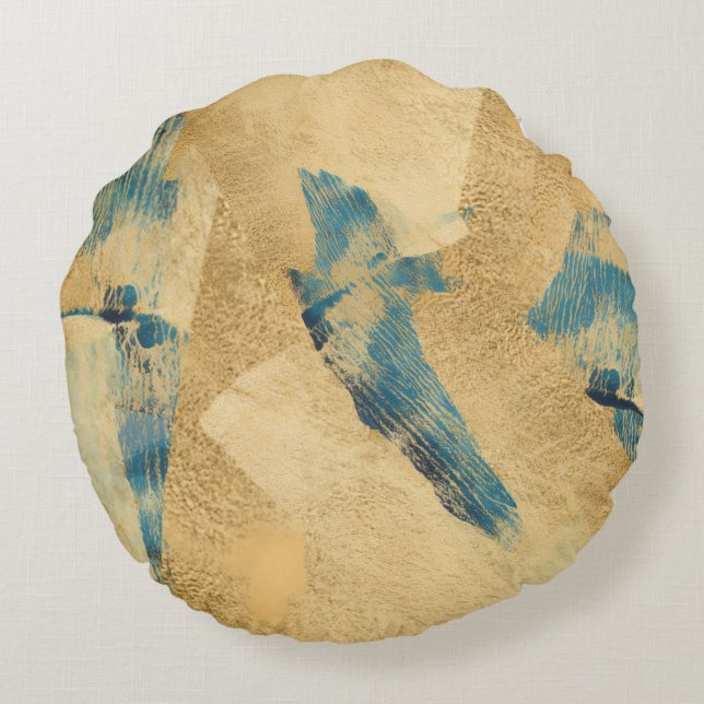 Round Yellow Teal Abstract Throw Pillow Rund Kudde (Baksidan)