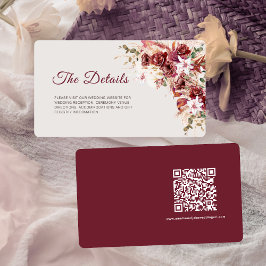 Rounded Mini Burgundy Floral QR Wedding Details Tilläggskort