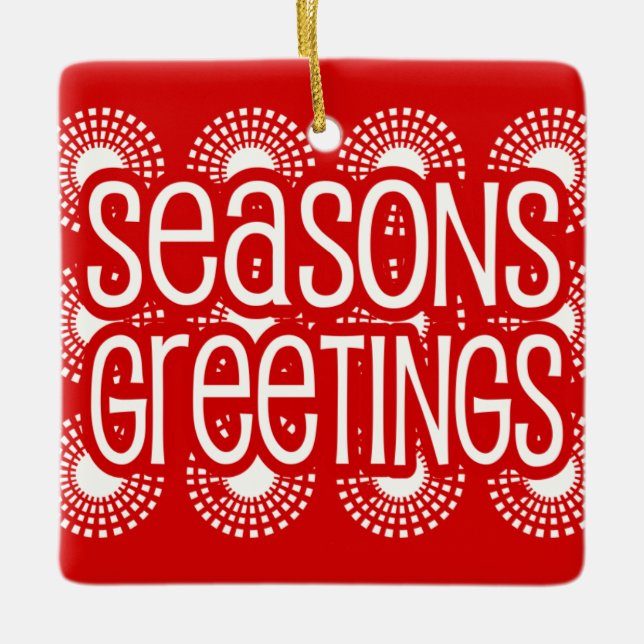 Rounded Square Red Seasons Greetings Ornament (Framsida)
