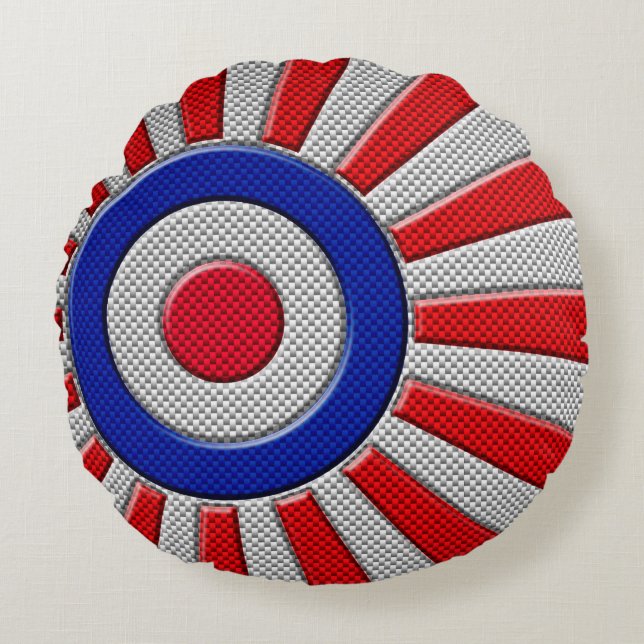 Roundel Sunburst design i Carbon Fiber Stil Rund Kudde (Framsidan)