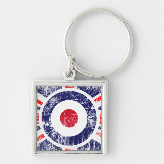 Roundel Target Mods UK Target Union Jack Fyrkantig Silverfärgad Nyckelring (Framsidan)