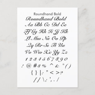 Roundhand Bold - Zazzle Font Sampler Lakan Vykort
