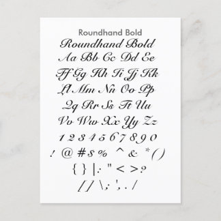 Roundhand Bold - Zazzle Font Sampler Lakan Vykort