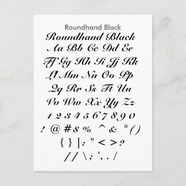 Roundhand svart - lakan för Zazzle Vykort (Framsida)