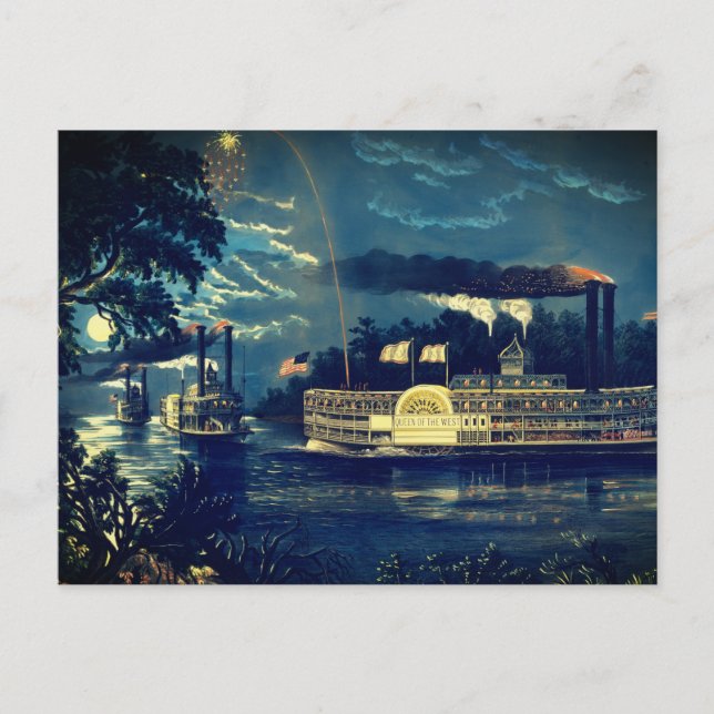 "Rounding a Bend" på Mississippi: Vykort (Framsida)