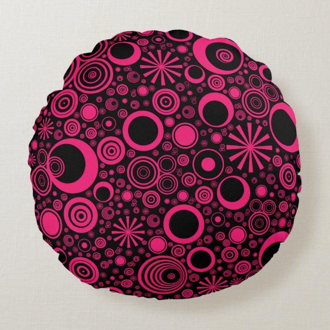 Rounds-Rosa-Black Round Dekorativ kudde (Framsidan)