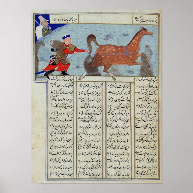 Rourestammen som fångar sin häst från Shahnama Poster (Framsidan)