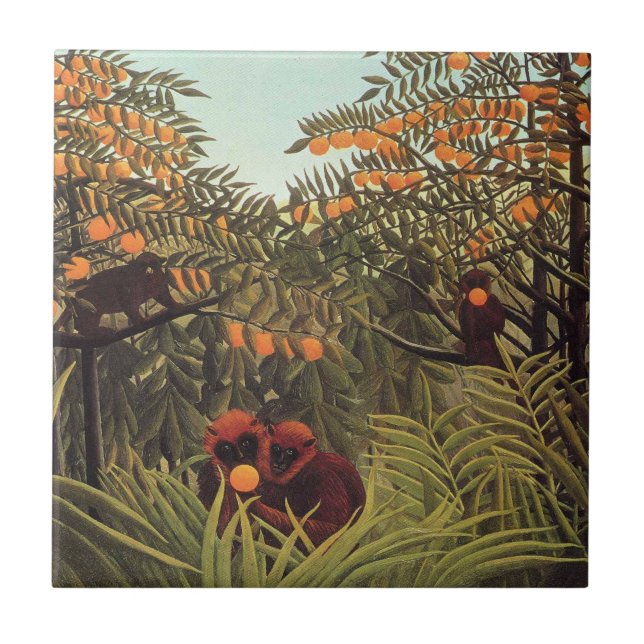 Rousseau - apor i apelsinlunden kakelplatta (Framsidan)