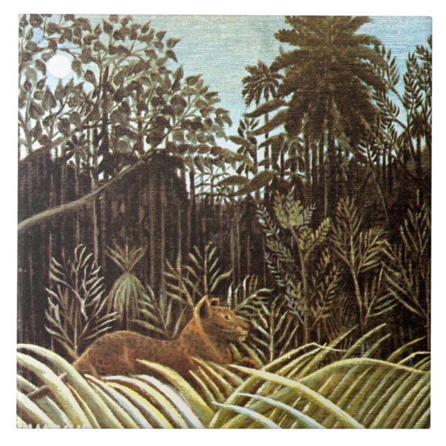 Rousseau - Jungle med Lejon Kakelplatta (Framsidan)