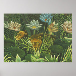 Rousseau Jungle Tropical Lejon Art Print Foliage Poster