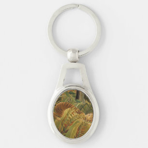 Rousseau Jungle Tropical Tiger Art Ovalt Silverfärgad Nyckelring