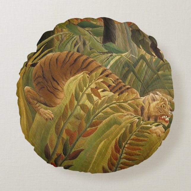 Rousseau Jungle Tropical Tiger Art Rund Kudde (Framsidan)