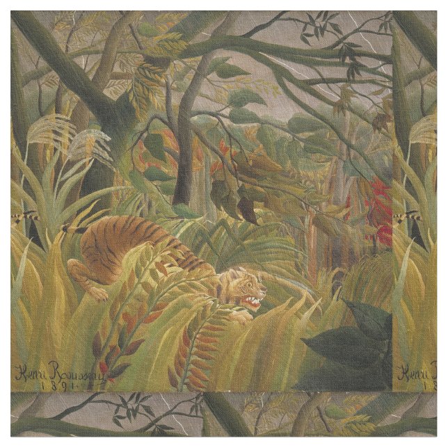Rousseau Jungle Tropical Tiger Art Tyg (Närbild)