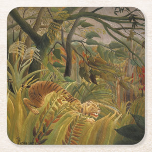 Rousseau Jungle Tropical Tiger Art Underlägg Papper Kvadrat
