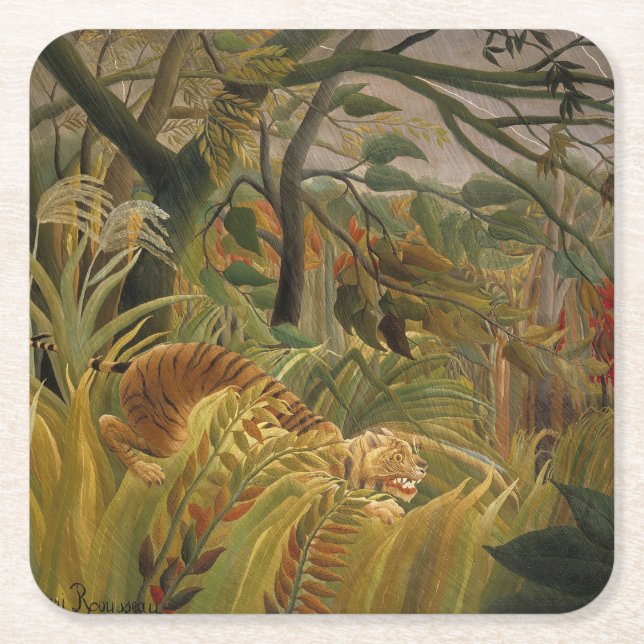 Rousseau Jungle Tropical Tiger Art Underlägg Papper Kvadrat (Framsidan)
