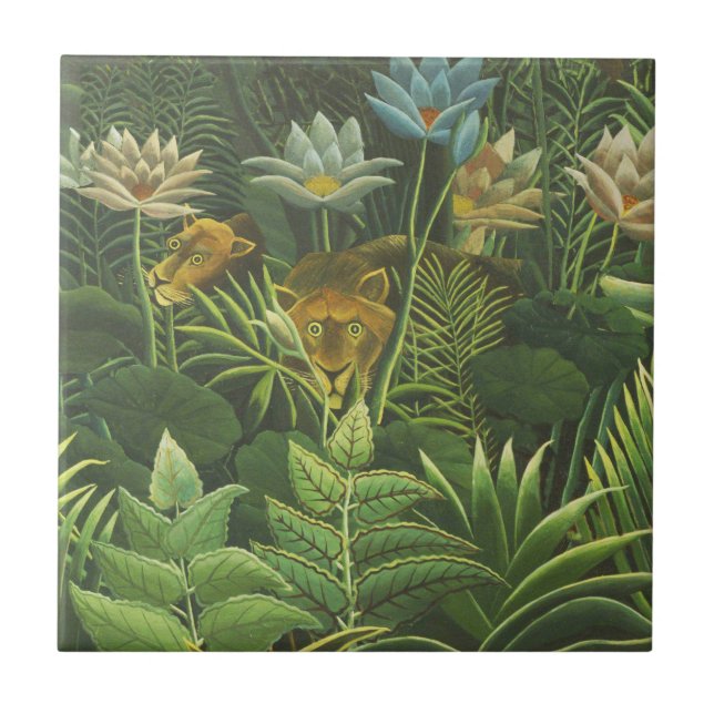 Rousseau Tropical Jungle Lejon Painting Kakelplatta (Framsidan)
