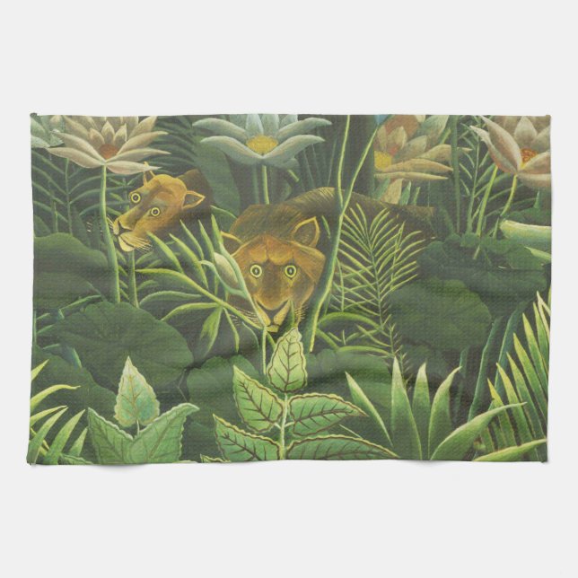 Rousseau Tropical Jungle Lejon Painting Kökshandduk (Horisontell)