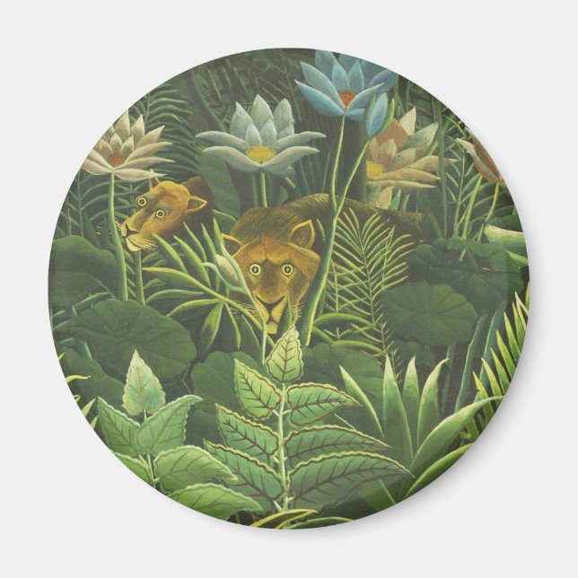 Rousseau Tropical Jungle Lejon Painting Magnet (Framsidan)