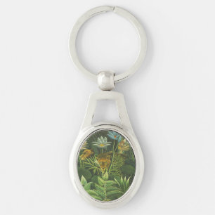 Rousseau Tropical Jungle Lejon Painting Ovalt Silverfärgad Nyckelring