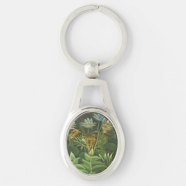 Rousseau Tropical Jungle Lejon Painting Ovalt Silverfärgad Nyckelring (Framsidan)