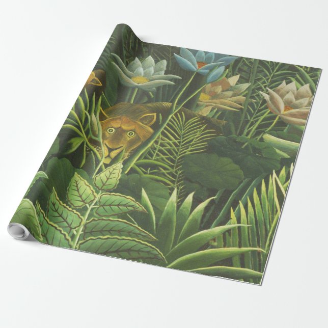 Rousseau Tropical Jungle Lejon Painting Presentpapper (Utrullad)