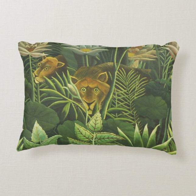 Rousseau Tropical Jungle Lejon Painting Prydnadskudde (Baksidan)
