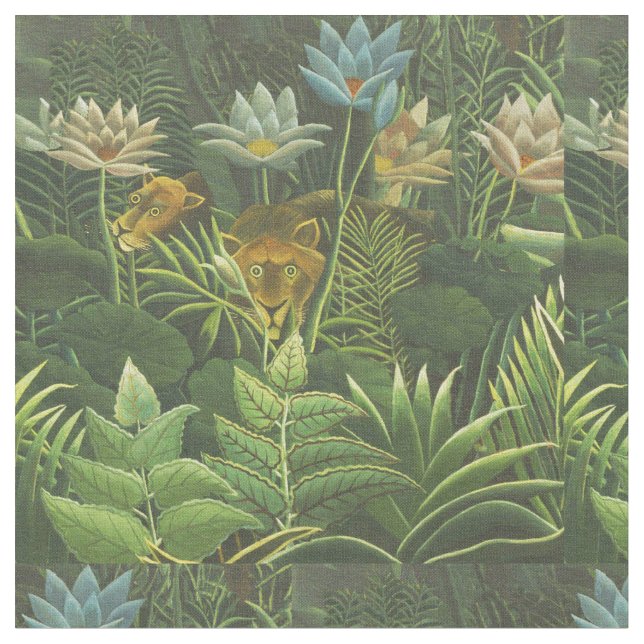 Rousseau Tropical Jungle Lejon Painting Tyg (Närbild)