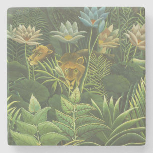 Rousseau Tropical Jungle Lejon Painting Underlägg Sten