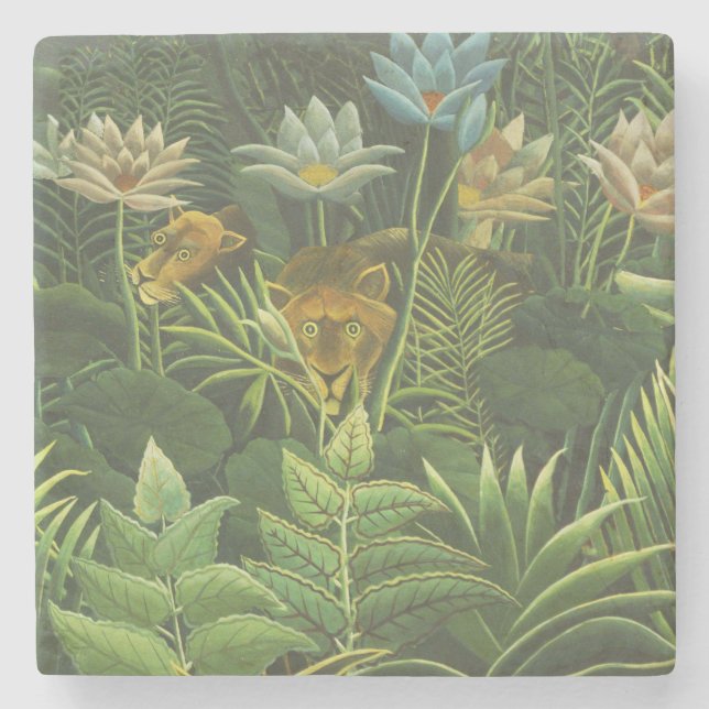Rousseau Tropical Jungle Lejon Painting Underlägg Sten (Framsidan)
