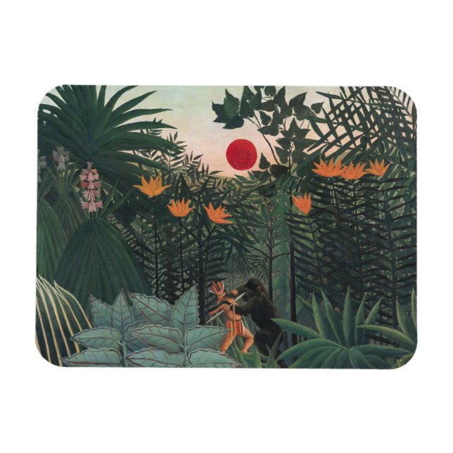 Rousseau - Tropiskt Landskap, Indian och Gorilla Magnet (Horisontell)