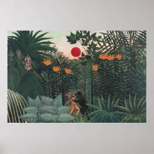Rousseau - Tropiskt Landskap, Indian och Gorilla Poster