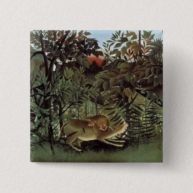 Rousseaus Hungriga Lejona knapp (Framsida)