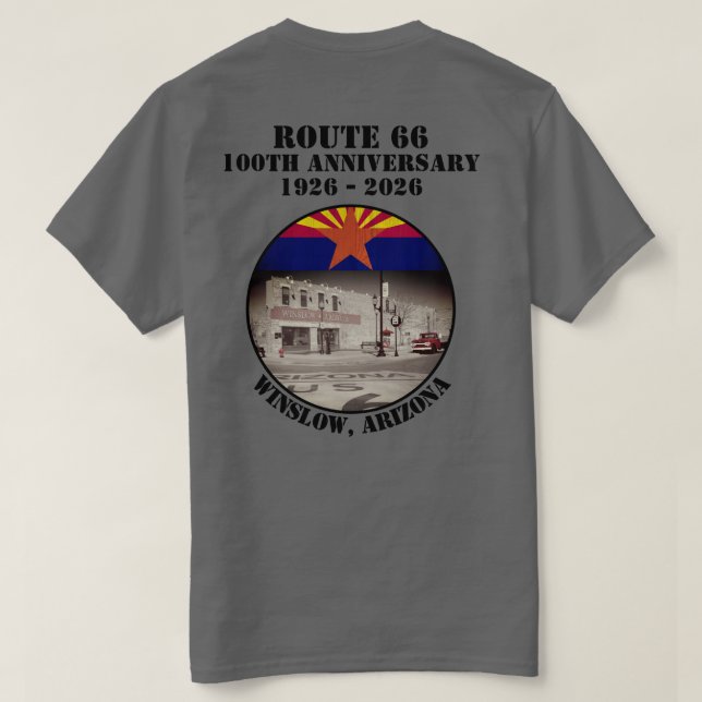Route 66 100-årsjubileum Winslow Arizona Back T Shirt (Design baksida)