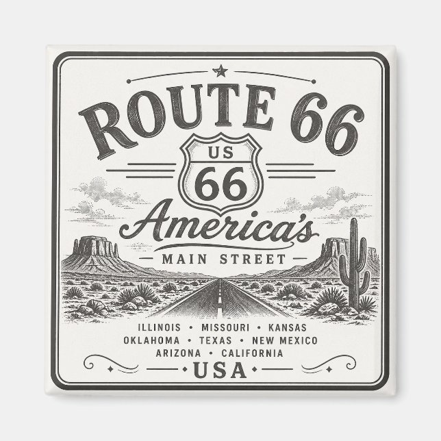 Route 66 100 Years konst Magnet (Framsidan)