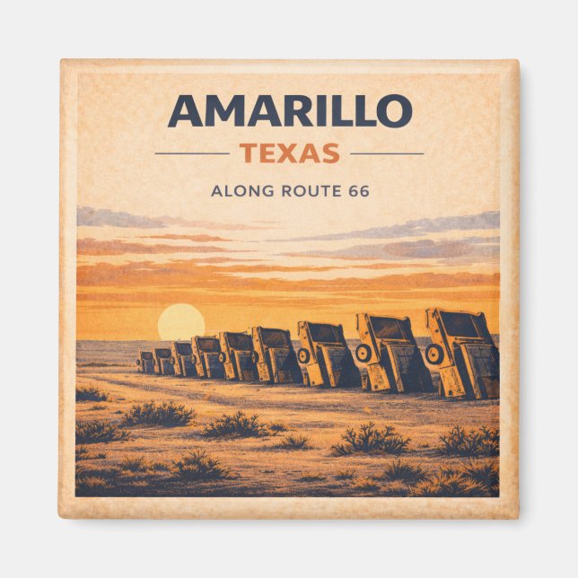 Route 66 Amarillo Texas Heritage Classic Solnedgån Magnet (Framsidan)