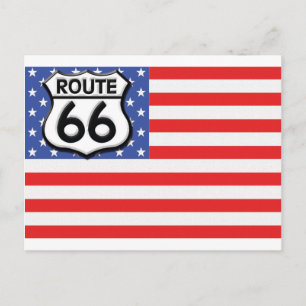 Route 66 American Flagga Patriotic Vykort